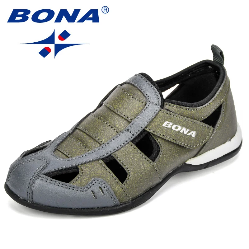 Army green black BONA/Новое поступление; популярная стильная детская повседневная обувь; синтетический крючок и петля; летняя обувь для мальчиков с вырезами; Уличная обувь для отдыха - Цвет: Army green black