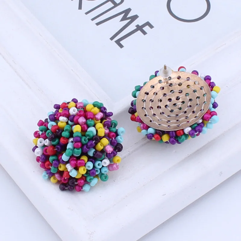 Seblasy Statement Maxi Jewelry Handmade Bohemian Colorful Beads Stud Earrings Flowers For Women Accessories Brincos | Украшения и