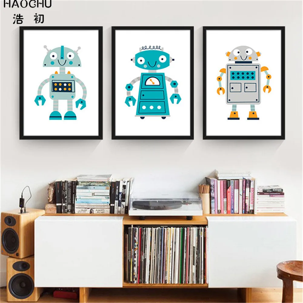 Современная мультяшная Настенная картина HAOCHU с роботом Картина на холсте плакат