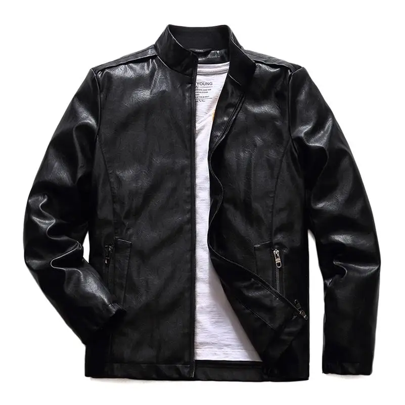 Большие размеры 10XL 8XL 6XL 5XL, Новое поступление, кожаные куртки, мужская верхняя одежда, одноцветные повседневные мужские пальто, осенняя и зимняя мужская куртка из искусственной кожи - Цвет: black