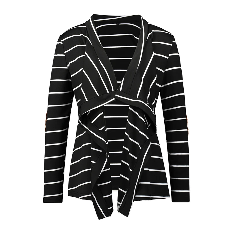 Casual Elbow Patchwork Knitted Sweater Fashion 2018 Autumn Winter Outerwear Women Long Sleeve Striped Printed Cardigan WLD338 |