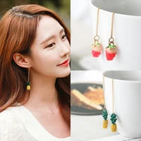 pop cute creative cute pineapple earrings fancy strawberry long chain tassle earrings women jewelry girl gift