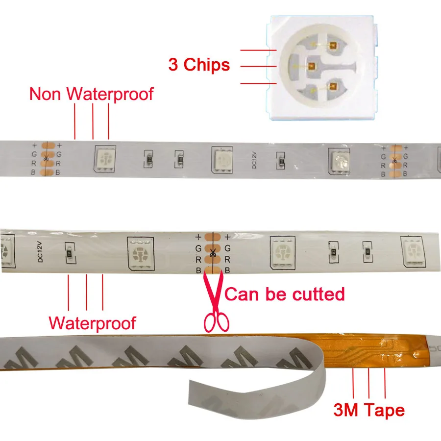 Светодиодная лента goook 5050 SMD 5 м 10 м RGB, гибкий светодиодный светильник, водонепроницаемая лента, RGB диодный светодиодный светильник, ИК-контроллер, источник питания