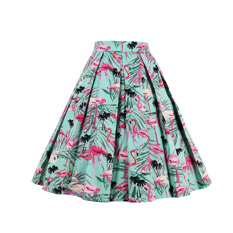 2019 Женская юбка Винтаж трапециевидной формы печатных клеш в складку Midi Юбки с