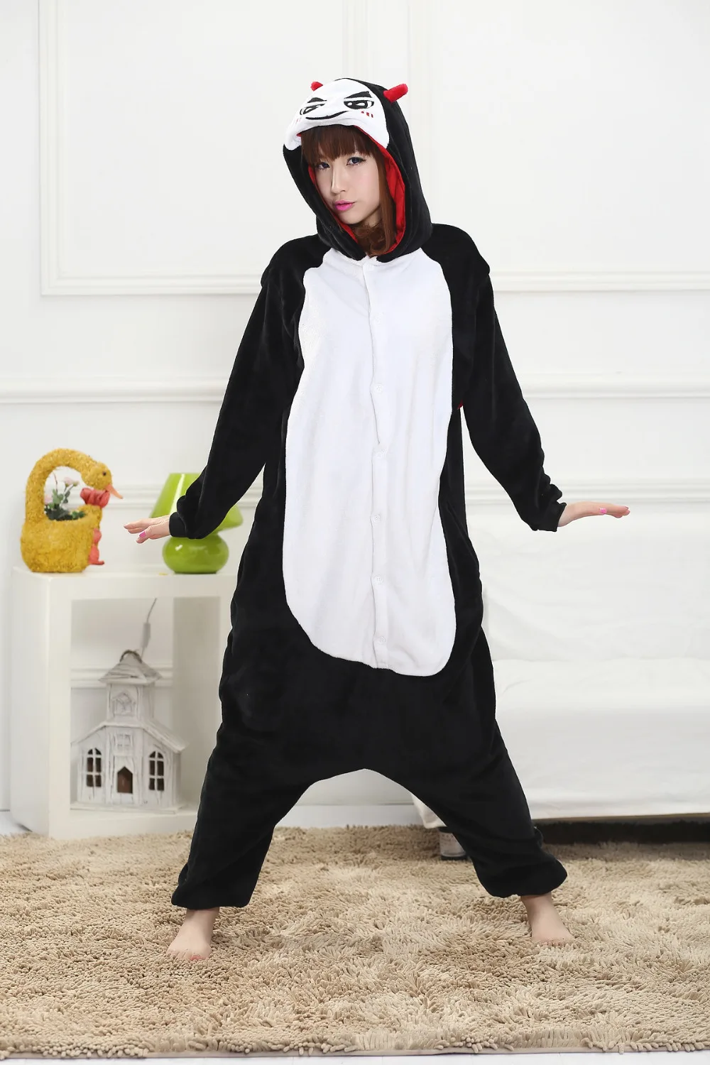 Kigurumi пижамы унисекс Фланелевая Пижама для взрослых дьявола с рисунком животных