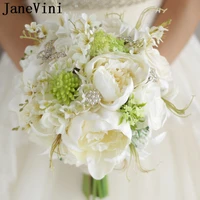 janevini artificial ivory white rose peony bridal wedding flowers brooch bouquet for bride butterfly pearls bridal bouquets 2018