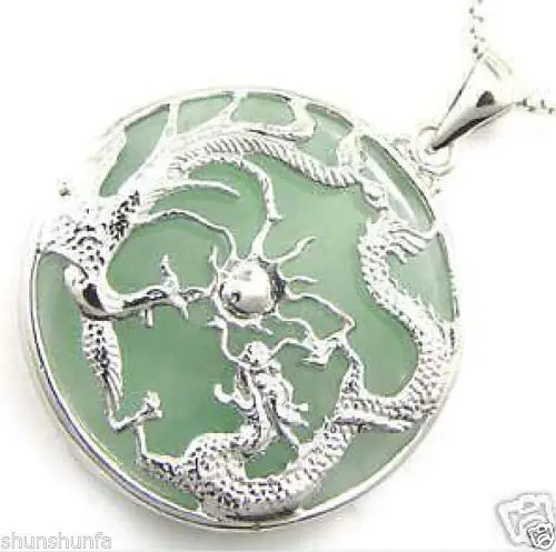 

Green Natural Jade Dragon Feng jewelry pendant necklace