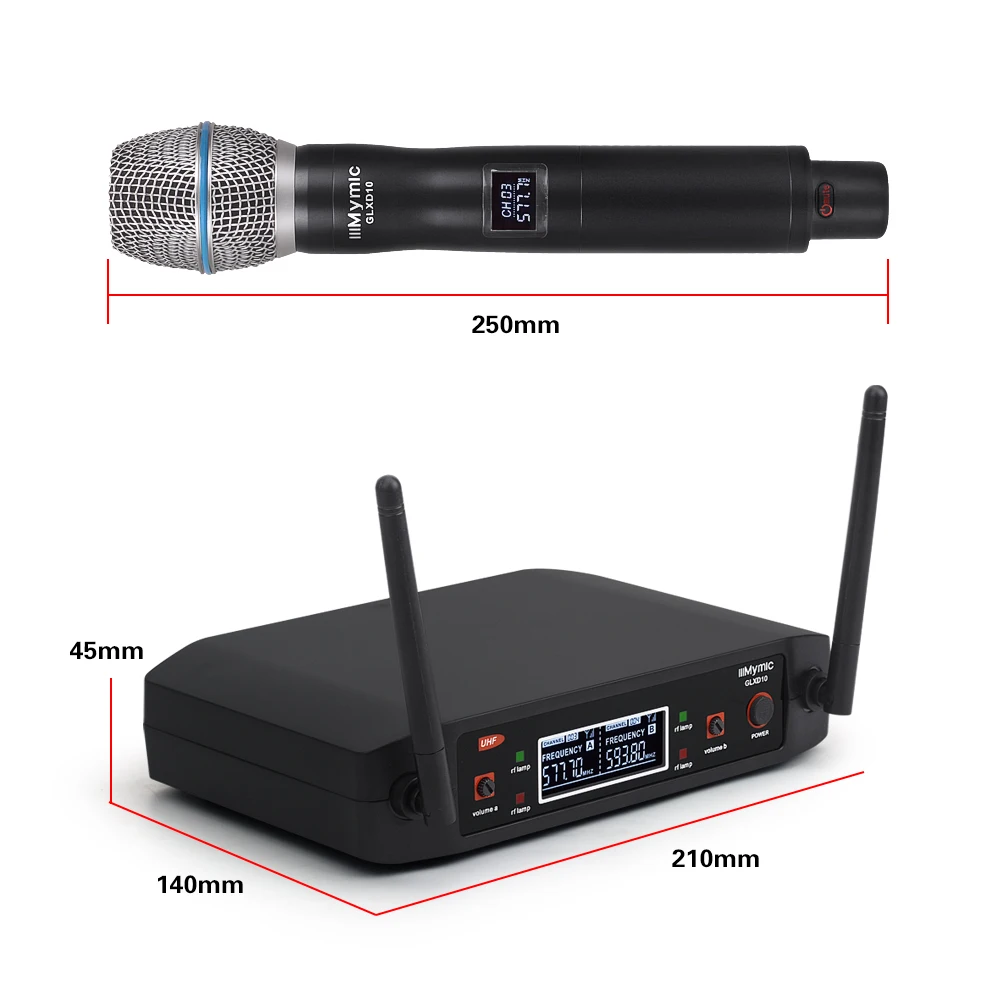 GLXD10 2 канала UHF беспроводной микрофон системы с чехол для переноски! 2 металлические ручные микрофон Микрофон для вечерние караоке сценический бар