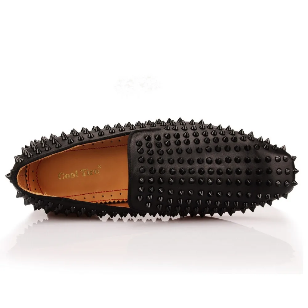Стильные мужские лоферы TIRO с шипами и заклепками черные кожаные туфли-лоферы
