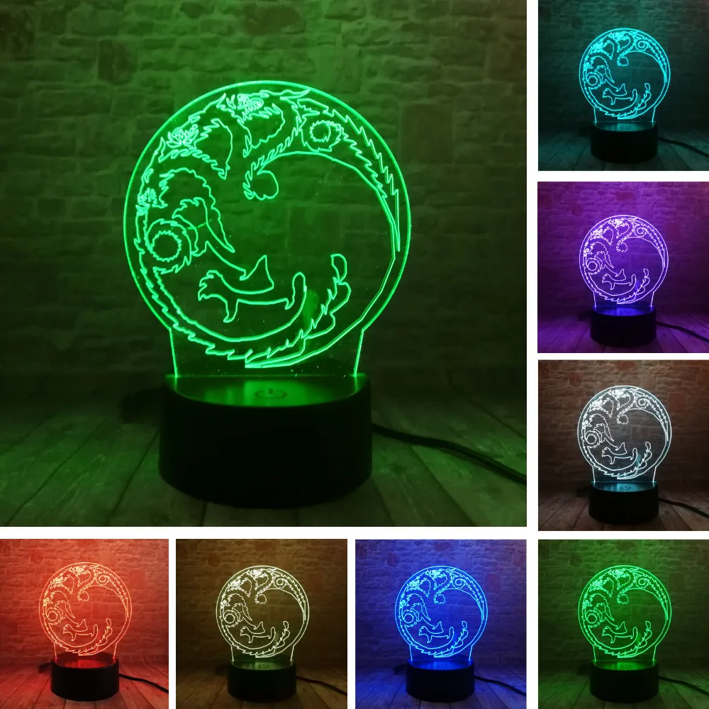 Luminaria новинка 3D Круглый дракон тотем 7 цветов затемненный ночник домашний декор