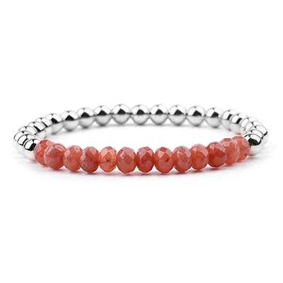 08 Agate Red BOJIU, 25 цветов, натуральный кварцевый камень, серебро, гематит, бусины, браслеты для женщин, трендовые, эластичные, ручной работы, женский браслет, ювелирное изделие, BC279 - Окраска металла: 08 Agate Red