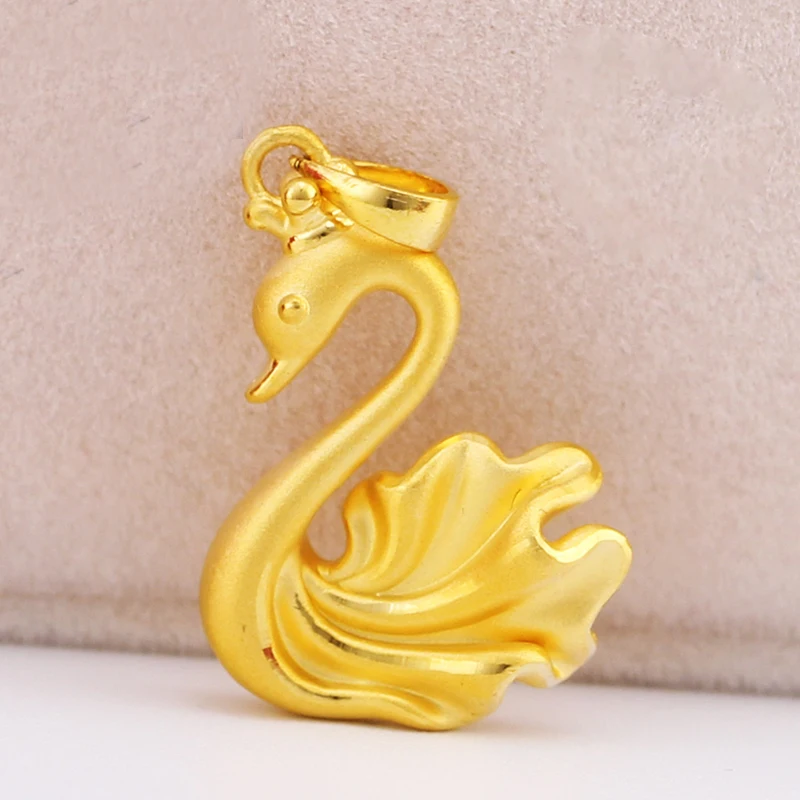 

New Arrival 24K Yellow Gold Pendant Women 999 3D Yellow Gold Crown Swan Pendant