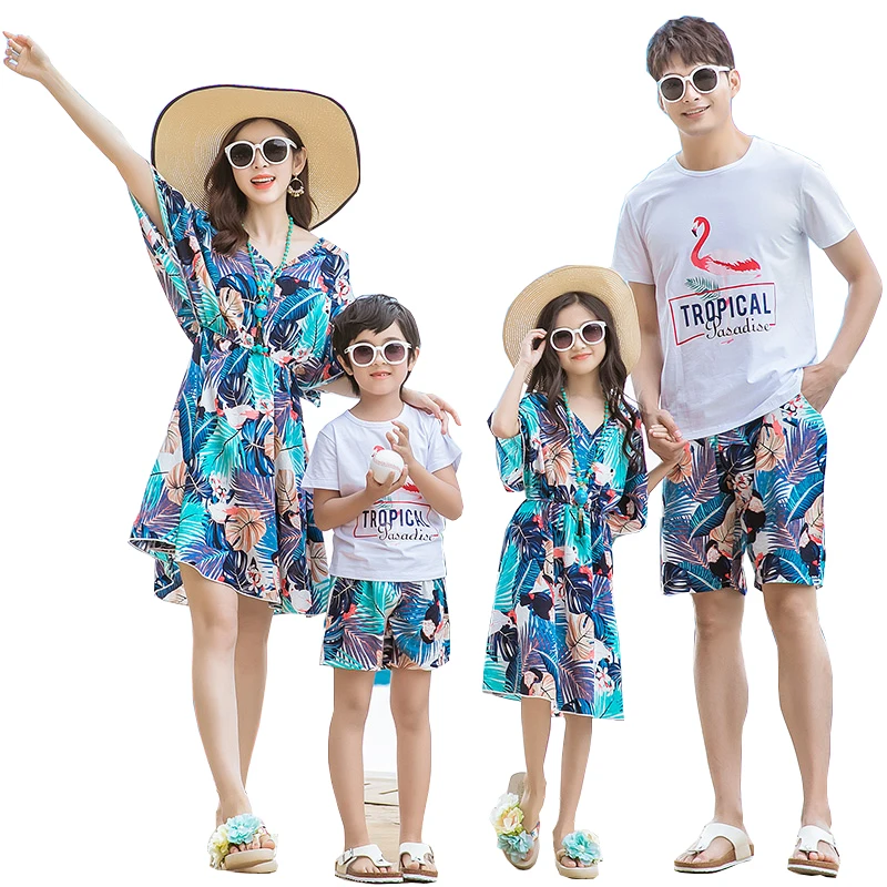 Летние Семейные наряды платья для мамы и дочки хлопковые топы шорты папы ребенка