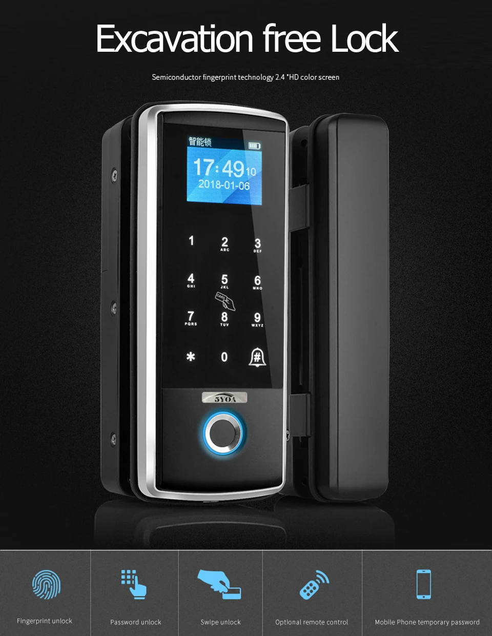Smart Door Fingerprint Lock Electronic Digital Gate Opener Electric RFID Biometric finger print security Glass Password Card