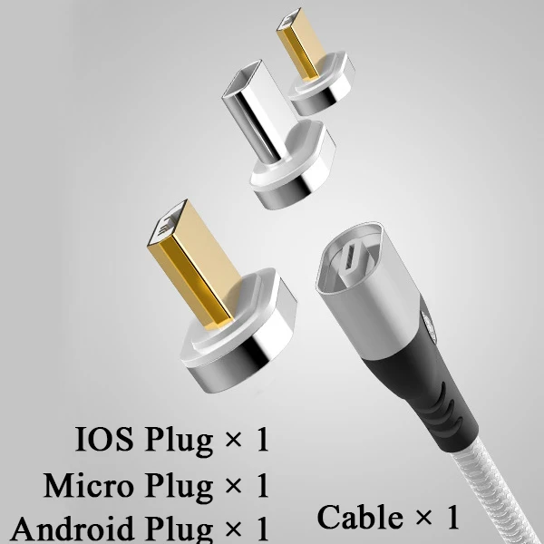 Rovtop, магнитный Micro USB кабель для iPhone, samsung, Тип C, зарядка, Магнитный зарядный адаптер, usb type C, кабели для мобильных телефонов - Цвет: Silver Cable 3 Plug