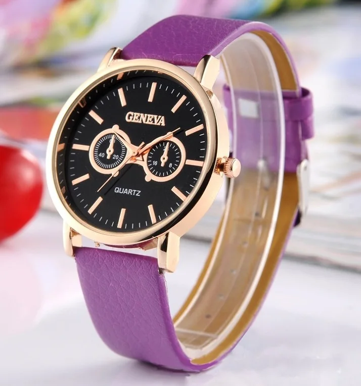 Новые золотые платиновые часы GENEVA женские черные наручные с 2 глазами из