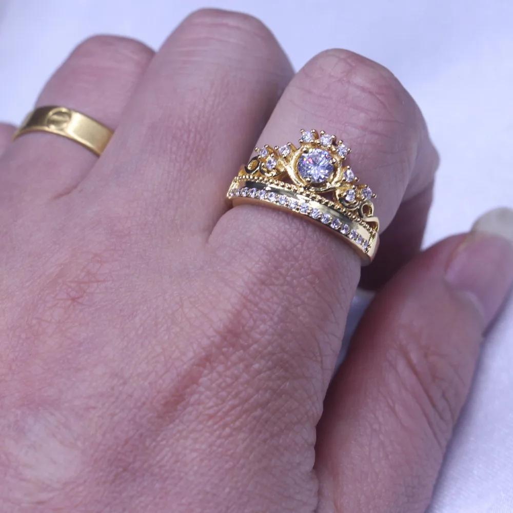Vecalon 2 colors Hot sale Crown Jewelry Women ring AAAAA Cubic Zirconia Rose Gold color Party wedding Band for women Gift | Украшения и