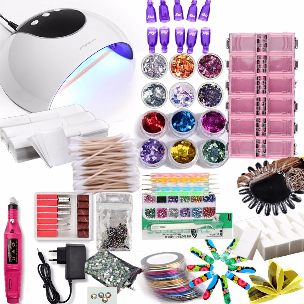 Светодиодная лампа 24 Вт набор для акрилового маникюра гель блестящий порошок