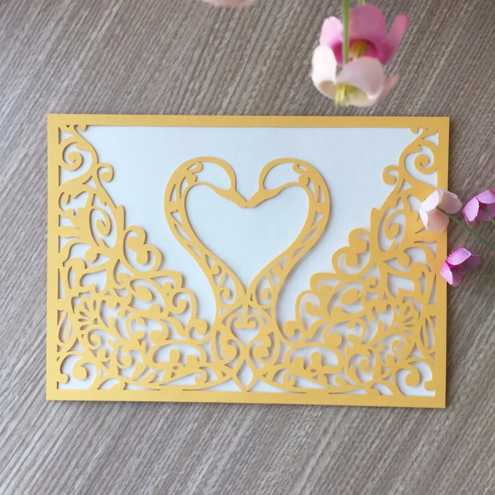 

100pcs Laser Cut Personalized Swan Wedding Invitation Card Event&Party Supplies Romantic Wedding Invitations Greeting Card