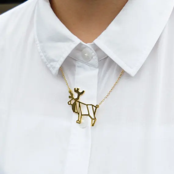 Новый тренд золото и серебро персонализированные Moose оригами ожерелье животное