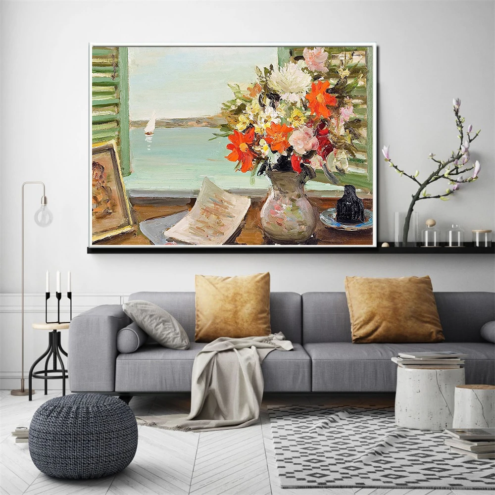Abstract Art Landscape Window Flowers Poster Vintage Wall Retro Decor Canvas oil Painting Living Room Decoration Home Boat | Дом и сад