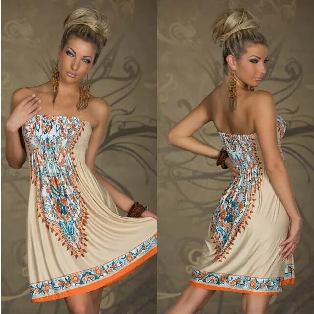 Женское винтажное пляжное платье без бретелек с принтом|summer dress|summer dress womendress women |