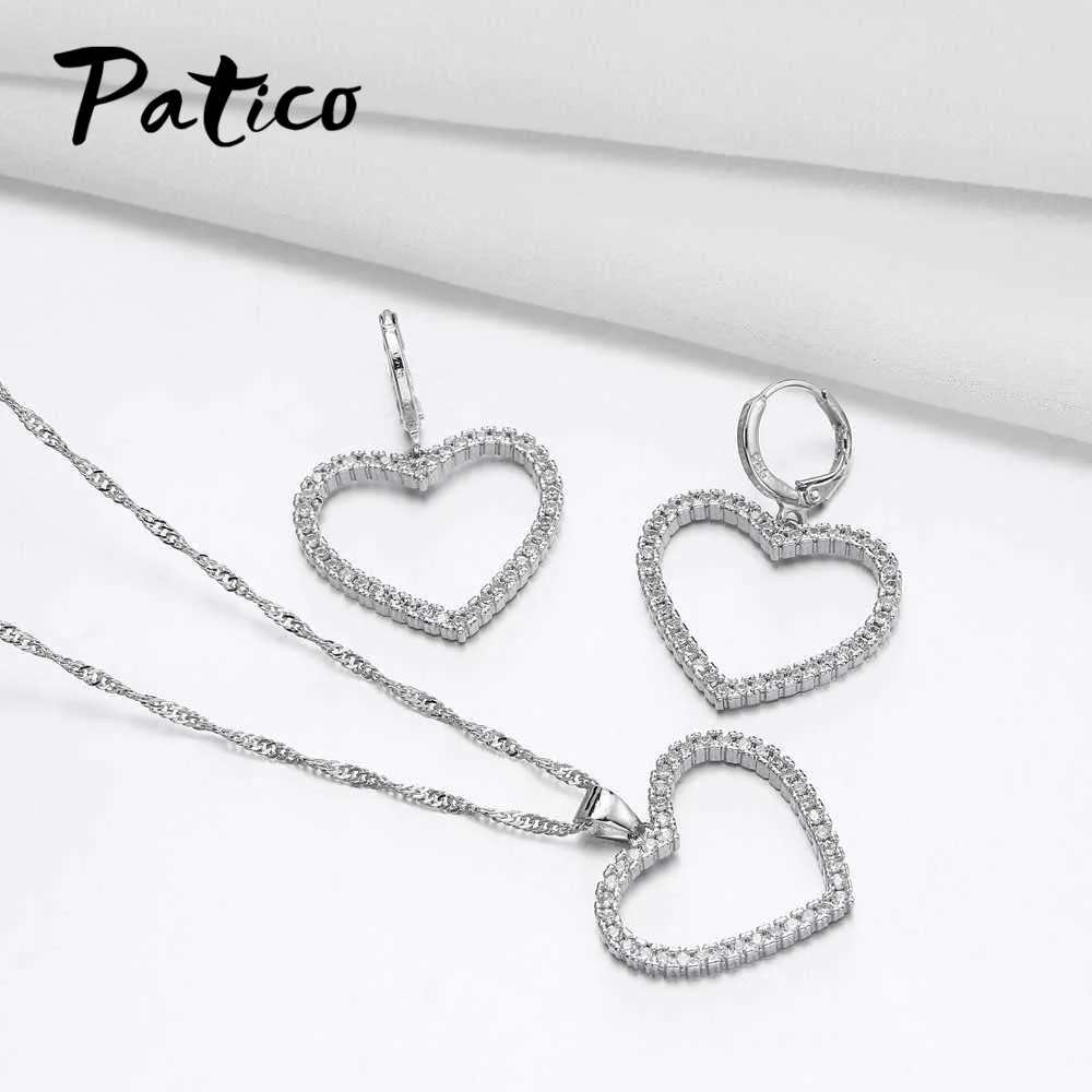 

925 Sterling Silver Beautiful Cute Heart Shape Jewelry Set Engagement Wedding Gift Cubic Zirconia For Lovely Women