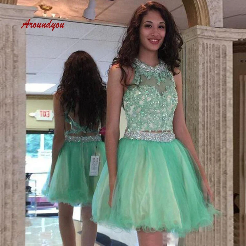 

Sexy Mint Green Short Cocktail Dresses Plus Size Lace Semi Formal Graduation Prom Party Homecoming Dresses