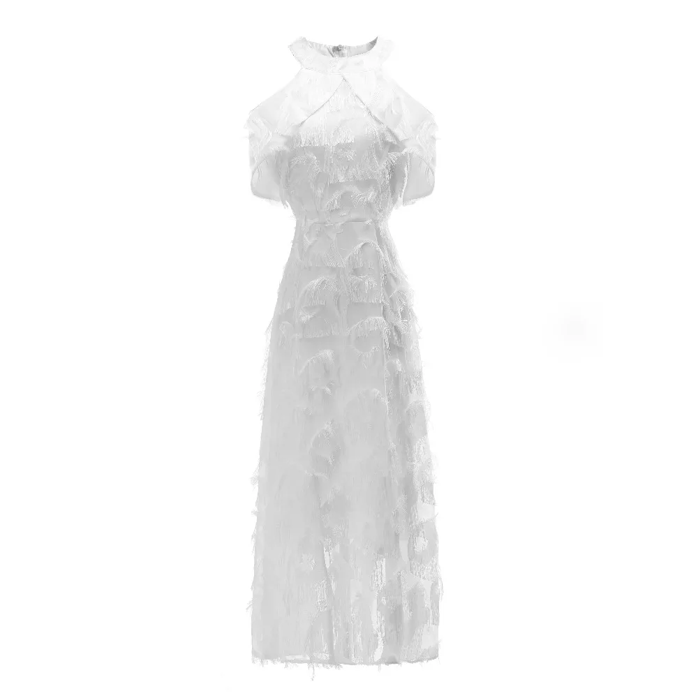 YOSIMI 2018 Summer Long Women Dress Maxi Elegant White Voile Feather 3D-Embroidery Short Sleeve Evening Party Fairy Halter | Женская