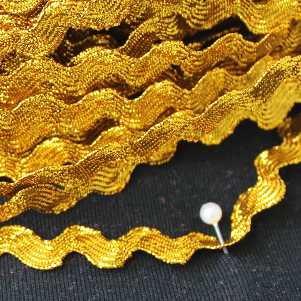 

Bright Gold Lace Ribbon 25 Yds S Wave Striped Crochet Tape Braided Band Cosplay Costumes Appliqued Sewing Trims 0.3-0.8CM