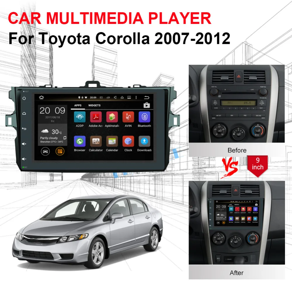 Автомагнитола для Toyota Corolla стерео-система на Android 8 0 с IPS-экраном 4 Гб ОЗУ