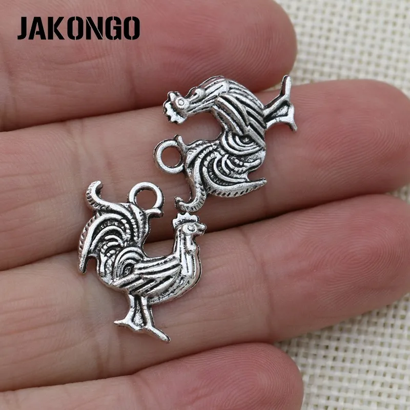 JAKONGO Antique Silver Plated Rooster Charms Pendant for Jewelry Making Earrings Bracelet Accessories DIY 22x17mm 20PCS/lot | Ювелирные
