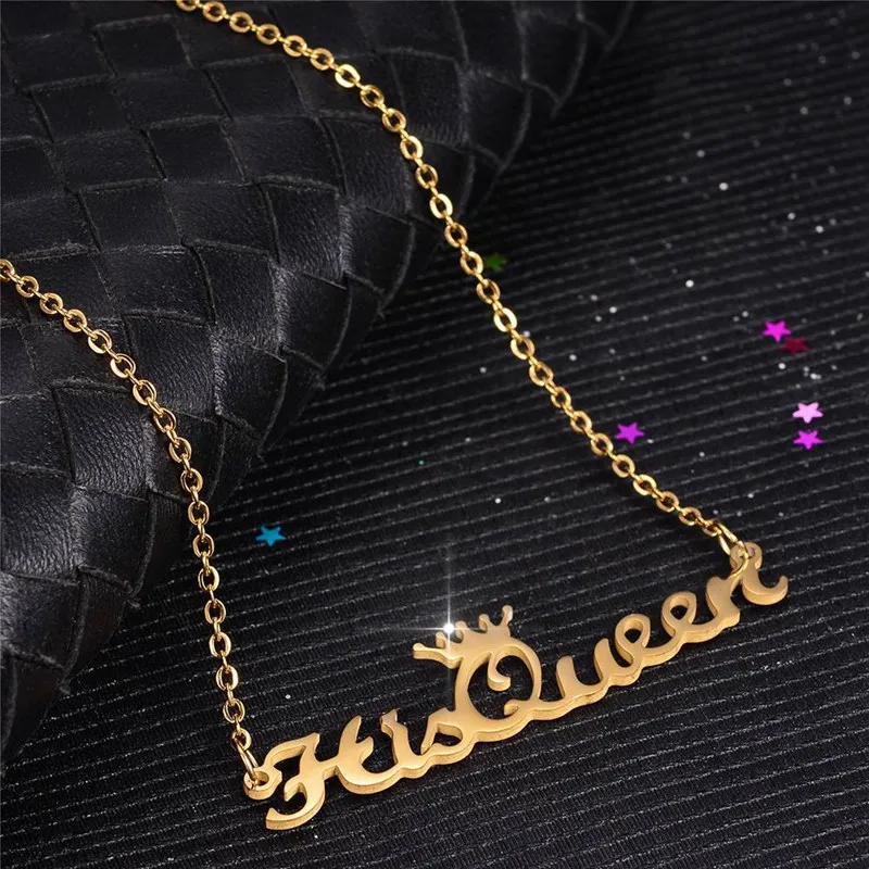 Trendy Lover His Queen Her King Crown Letter Pendant Necklaces For Couple Women Men Valentine's Day Gift Stainless Steel Jewelry |