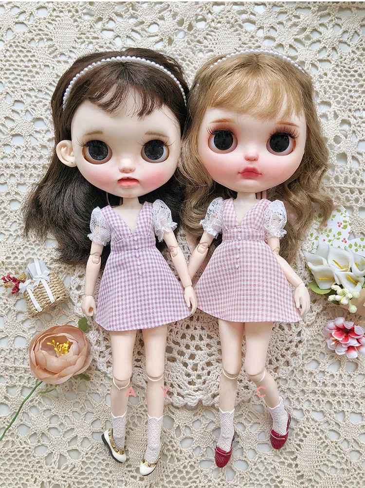 Новинка 1/6, платье в клетку для куклы, летнее платье, наряд куклы(подходит для Блит, ob24, pullip, azone, licca) 0307