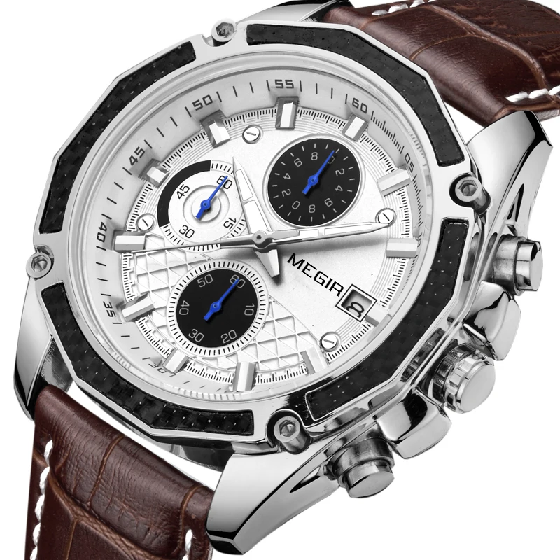 

Megir Brand Quartz Men Watches Fashion Genuine Leather Chronograph Watch Clock For Gentle Men Male Students Reloj Hombre 2015