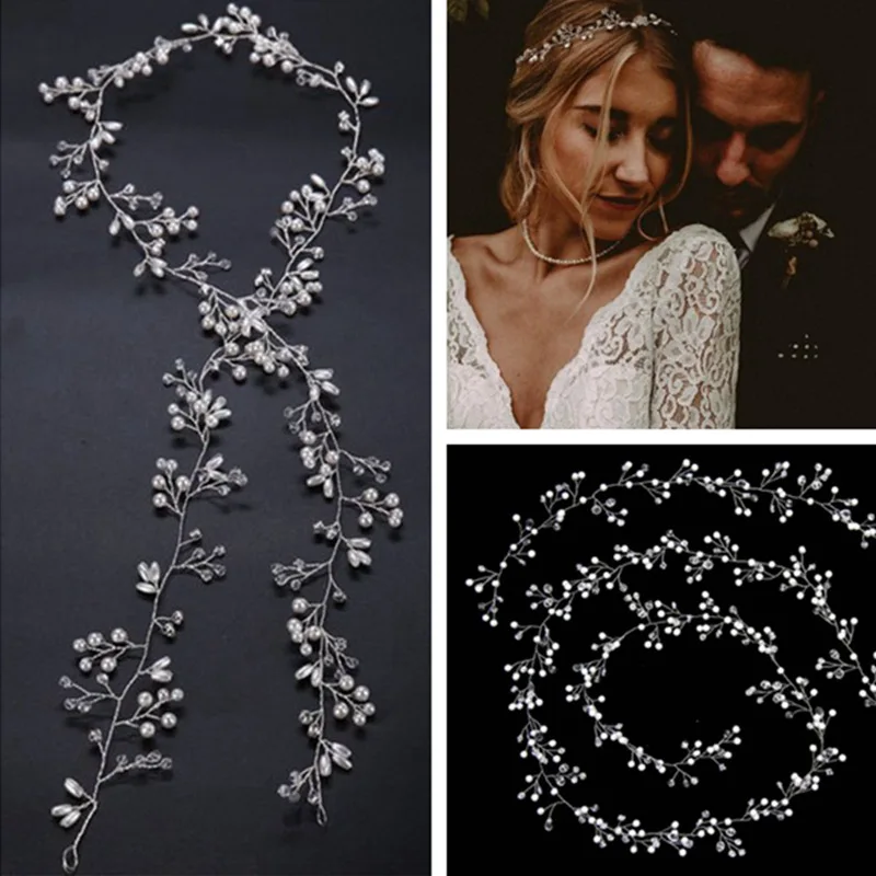 

2019 Crystal Wedding Hair Accessories Headband Simulated Pearl Bridal Vine Hairbands Crown Headpiece Bride Women's Jewelry