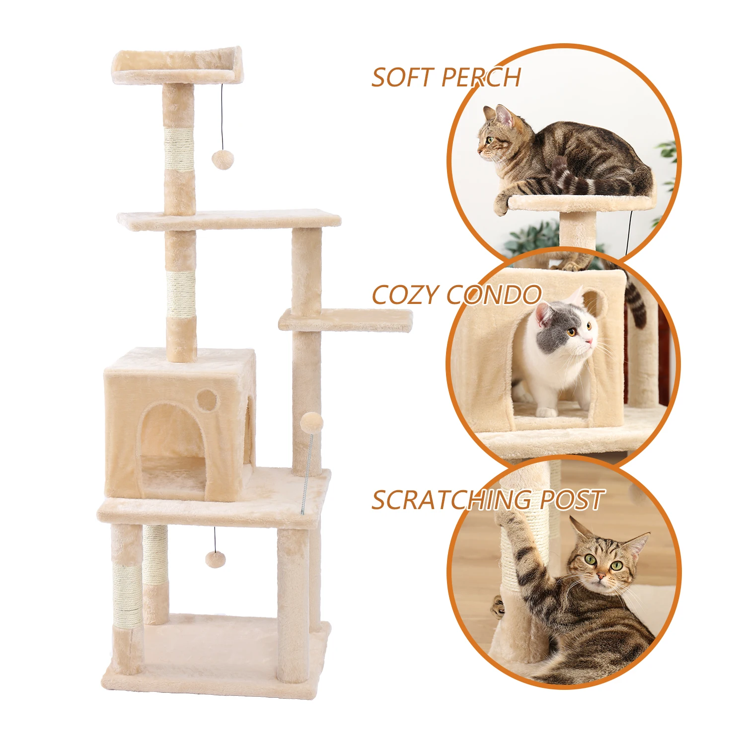 Компактная Когтеточка Cat Tree с роскошной двойной лестницей и пушистый шар|Мебель