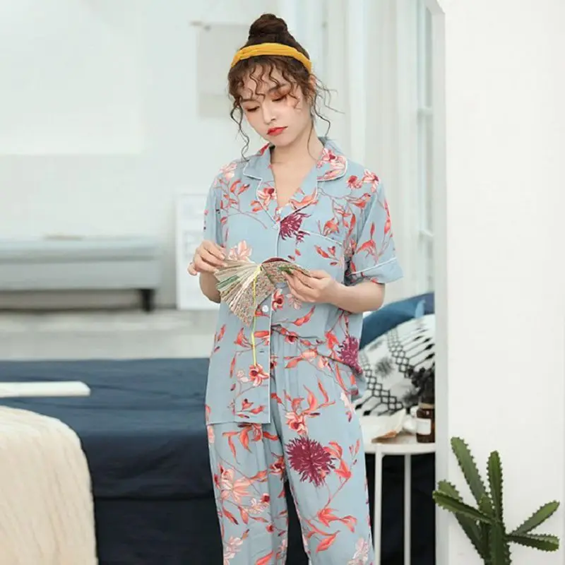 Smmoloa для женщин пижамы шелковые хлопковые с цветочным принтом песня рукавом +