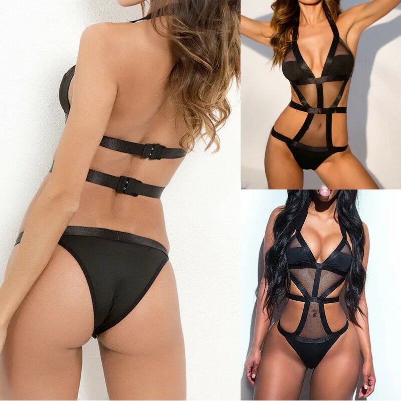 Женский слитный купальник сексуальный сетчатый с пуш апом монокини женский