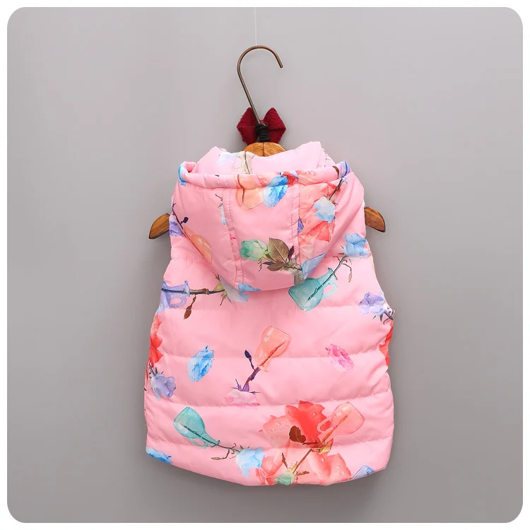 2016 девушки осенью и зимой новые чернила цветы с капюшоном жилет женский ребенка в