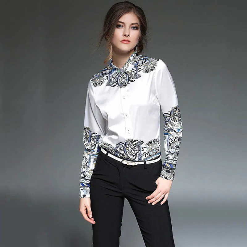 Женская блузка с принтом новинка 2017 Весенняя Модная приталенная Повседневная