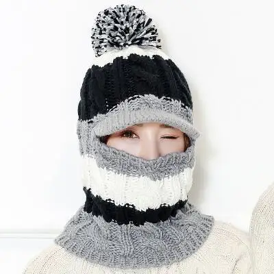 Bingyuanhaoxuan Зимние шапки Skullies Шапки зима Шапки для Для женщин шерстяной шарф Шапки Балаклава маска Gorras капюшон вязаная шапка - Цвет: gray