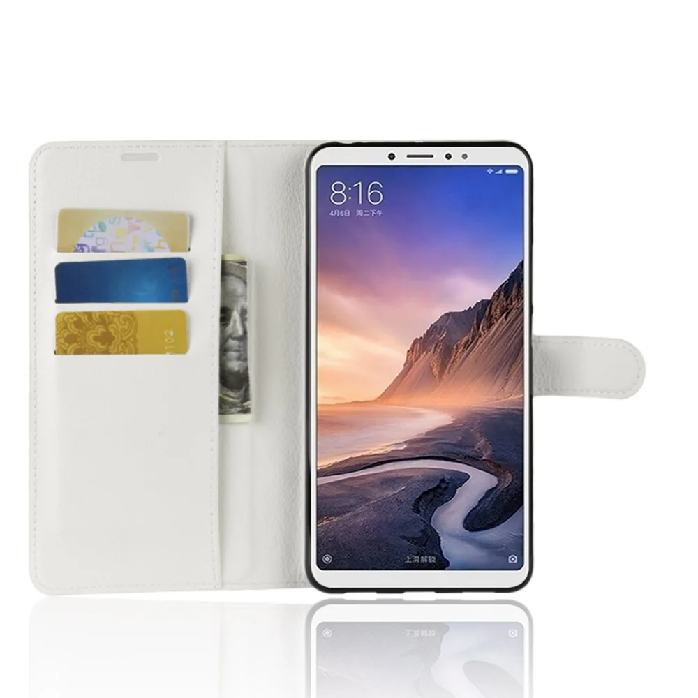 Роскошный кожаный чехол книжка baisxst для Xiaomi MAX 3 с подставкой и бумажником