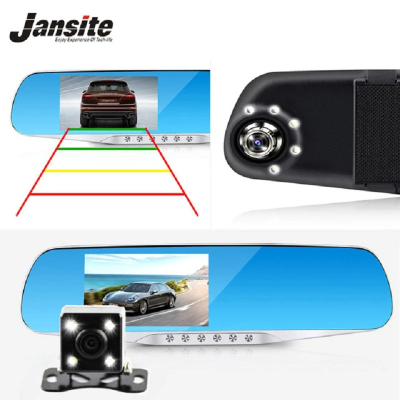Jansite FHD 1080 P Автомобильный видеорегистратор Blue Dash cam зеркало заднего вида + Двойная