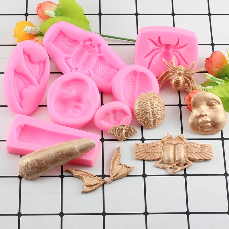 3D Sugarcraft Хэллоуин летучая мышь паук палец мозговой Жук формы силиконовые формы помадка шоколадный торт украшения формы для выпечки
