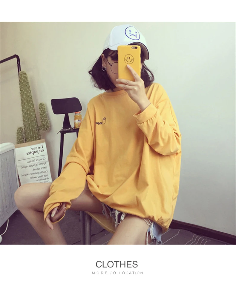 Camisetas Mujer осенние женские футболки корейский стиль Ulzzang Harajuku футболка с принтом в стиле хип-хоп женские свободные топы с длинными рукавами