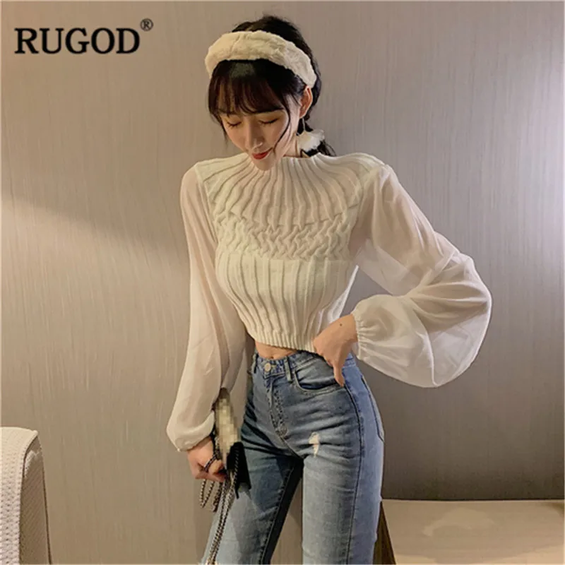 RUGOD/Винтажные модные однотонные женские короткие свитера с высоким воротником