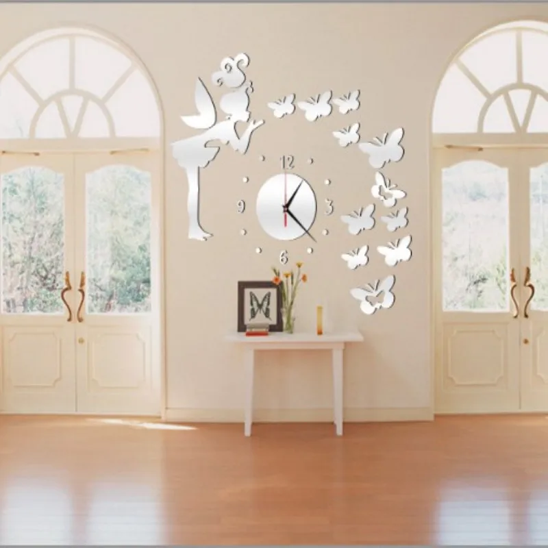 18 Inches Clock Watch Wall Clocks Modern Style Butterfly Fairy DIY Acrylic Mirror Stickers Home Decoration Room Decor | Дом и сад