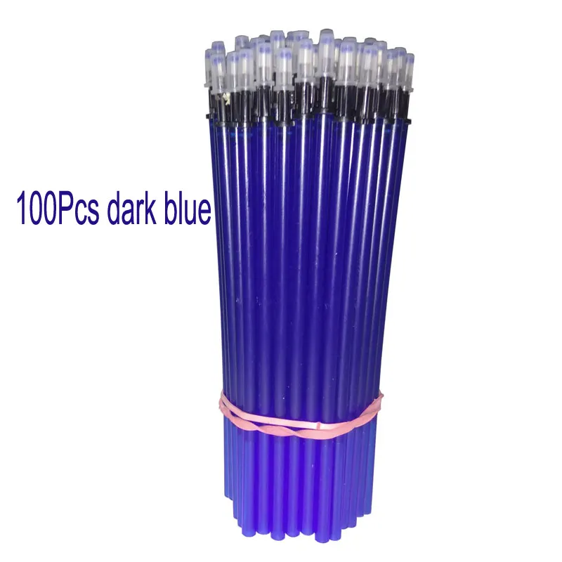 100pcs dark blue Delvitch, 100 шт./набор, 0,5 мм, гелевая ручка, стержень со стираемыми чернилами, Волшебная стираемая ручка, заправка, синие, черные чернила, канцелярские принадлежности, инструменты для письма, подарки - Цвет: 100pcs dark blue