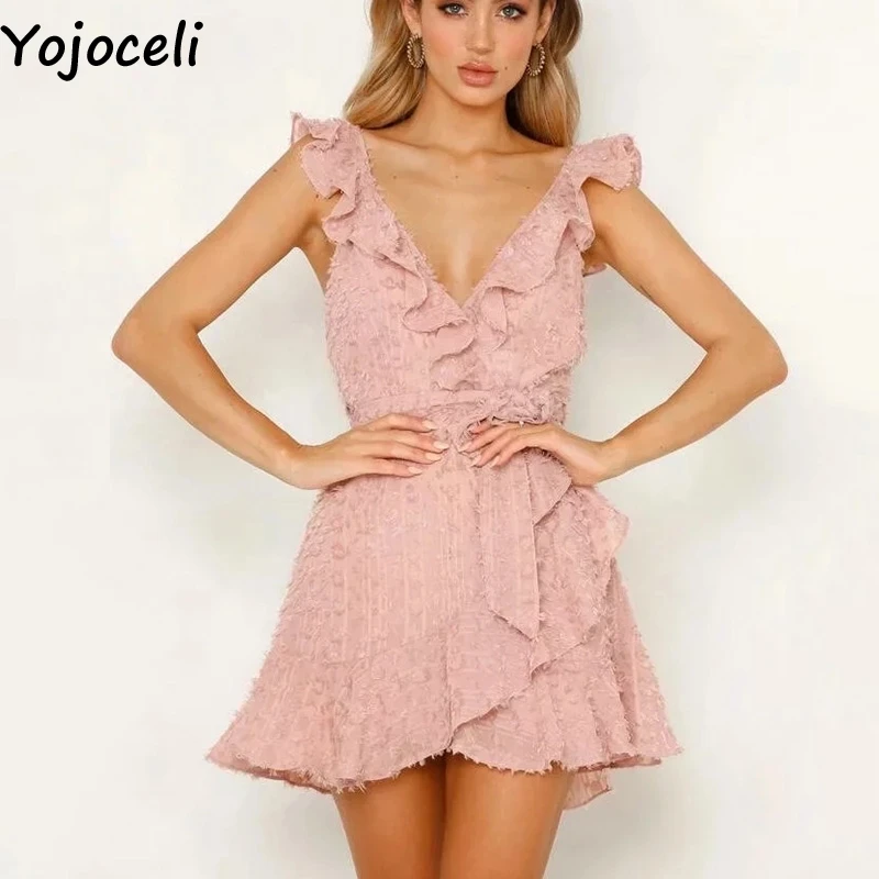 Yojoceli Сексуальная рюшами кисточкой лук шифоновое платье элегантные женские